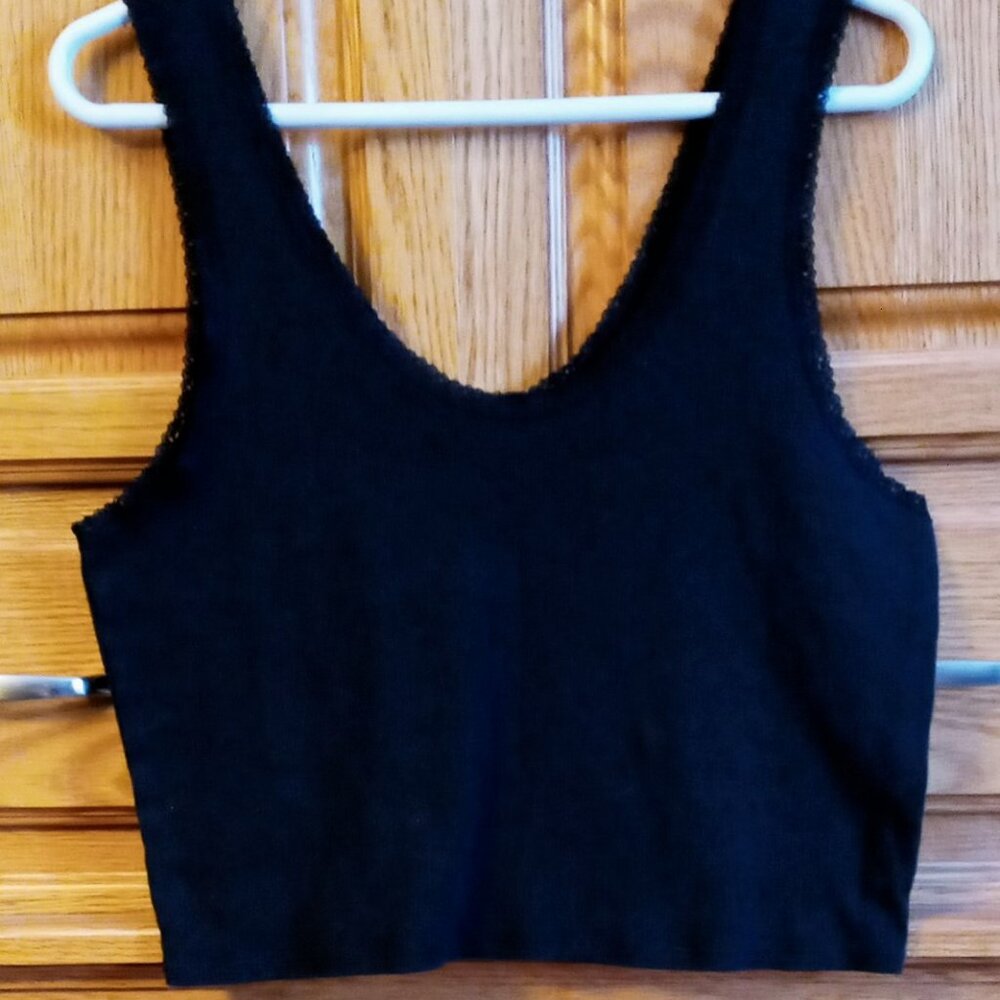 ⚡FINAL SALE PINK Victoria’s Secret Cropped Black Tank Top Sz XL w/Lace Trim NWOT - Picture 5 of 11